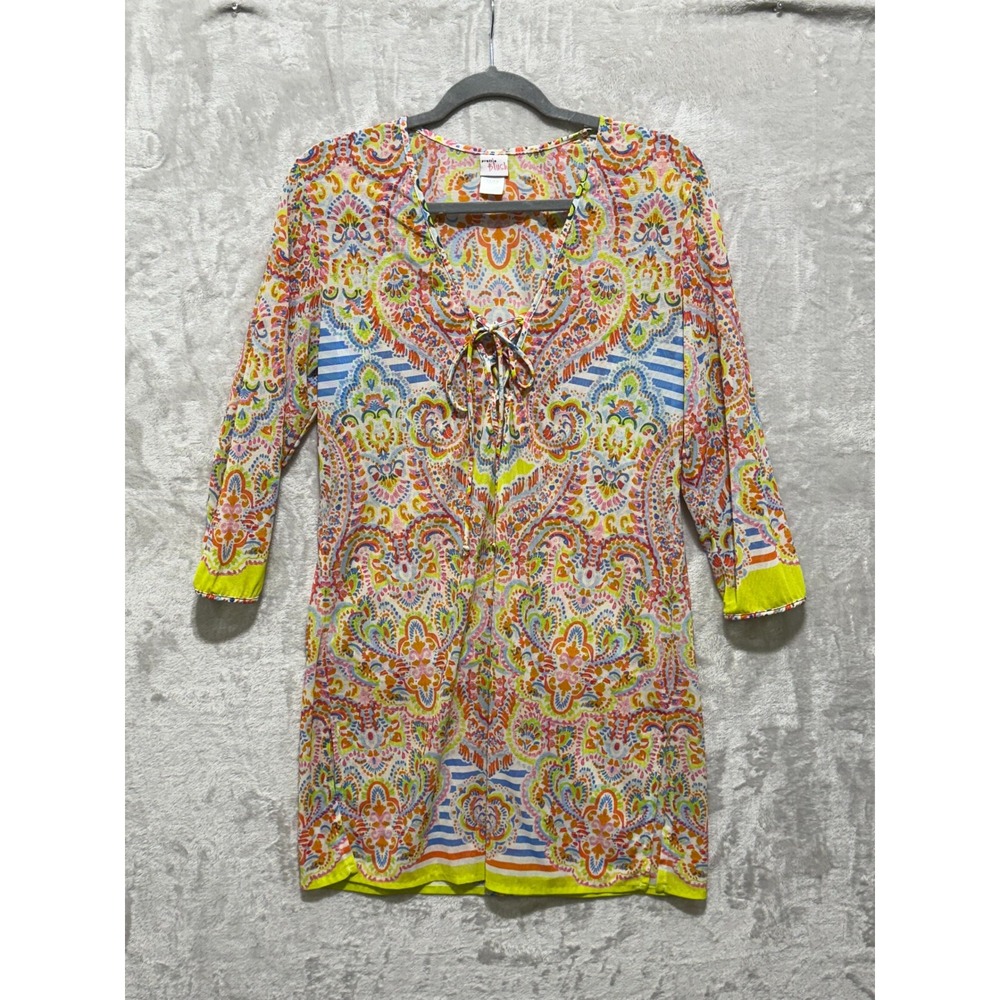 Profile Blush Cover Up M/M Multi Color Paisley V Neck Swim‎ Beach Resort